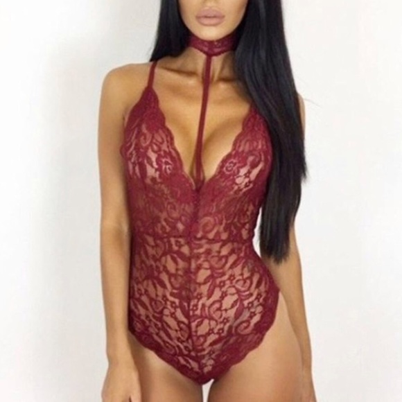 Other - NEW teddy with attached choker burgundy Medium